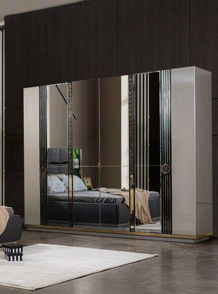 Wardrobe Wardrobe Modern Wooden Cabinet with Gray Mirror