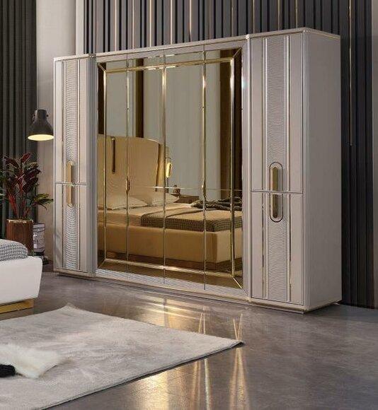 Luxury wooden wardrobe with beige mirror