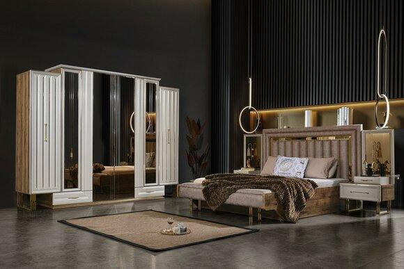 Complete bedroom furniture double bed bedside tables beige 4 pieces