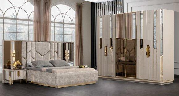 Bedroom set double bed bedside tables 4-piece beige cupboard