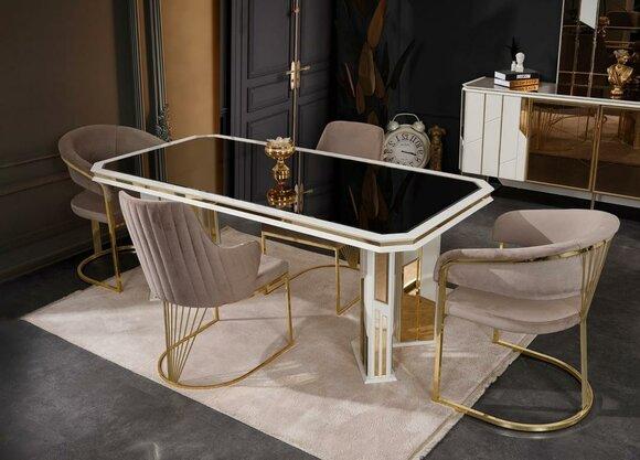 Luxury dining room set dining group dining area dining table chairs beige 7 pieces