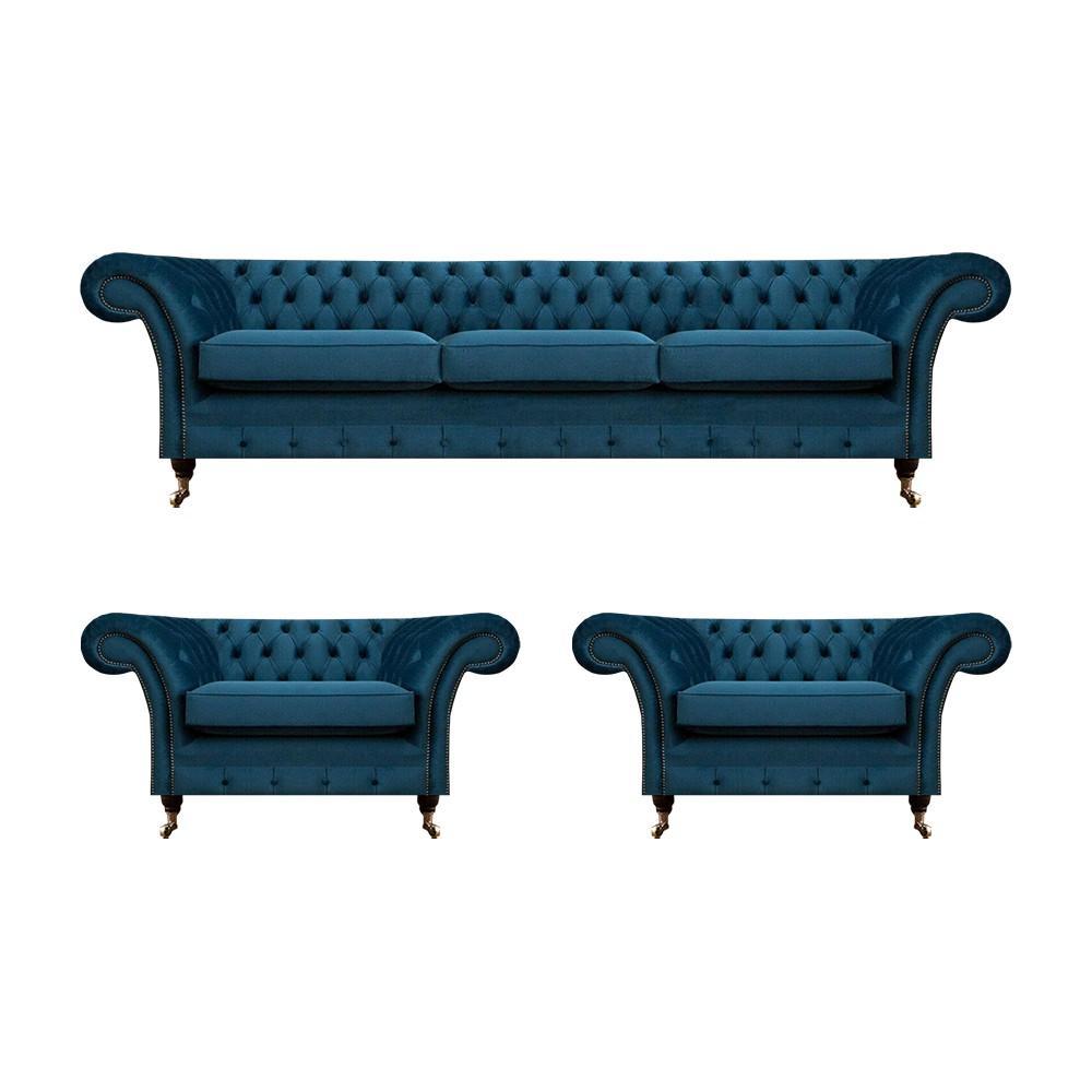 Luxury Blue Living Room Set Chesterfield Furnishings Upholstered Furniture Sofas Textile