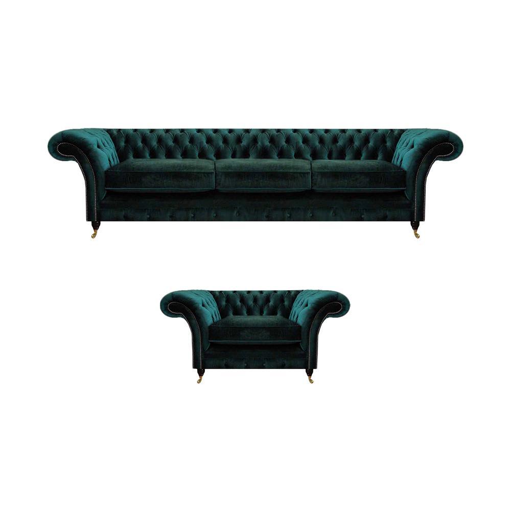 Luxury Complete Living Room Sofa Couch Three Seater New Chesterfield Armchair