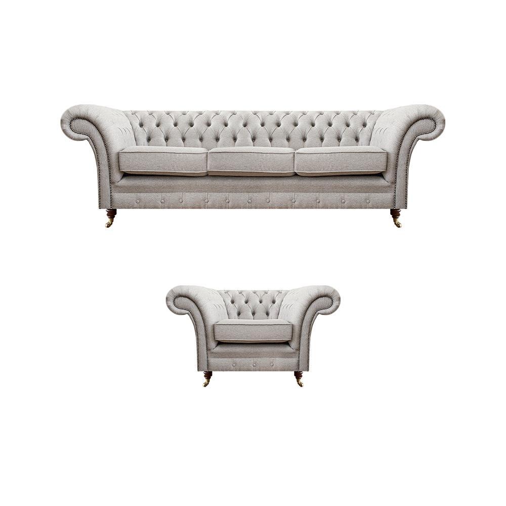 Gray Luxury Set Sofa Three Seater Couch Chesterfield Armchair Living Room