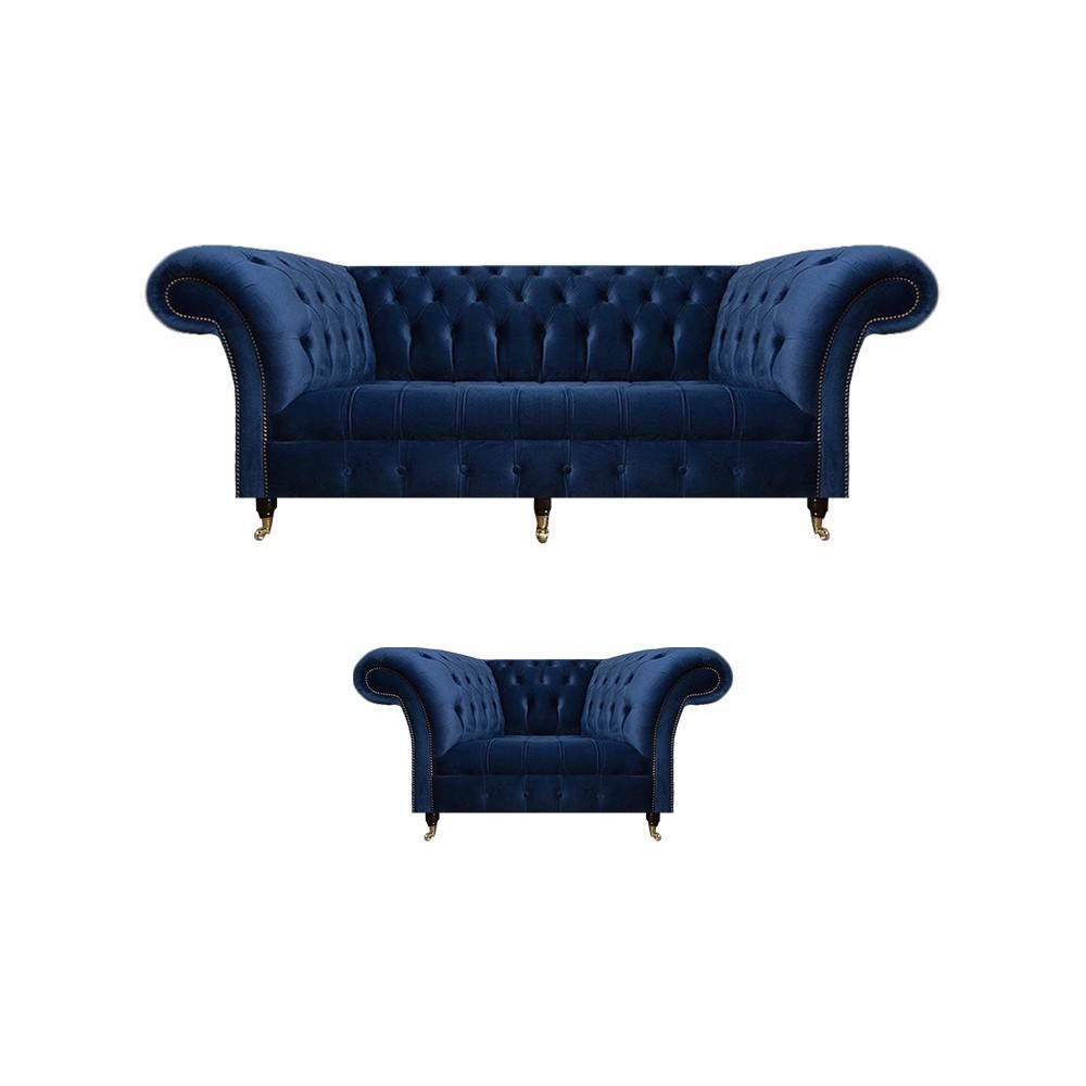 Complete set sofa three-seater luxury armchair furnishing living room Chesterfield