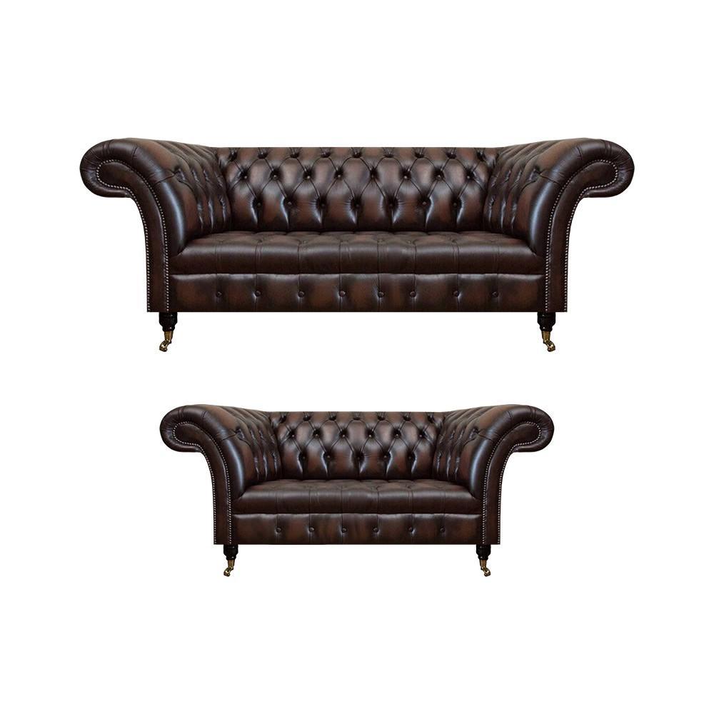 Chesterfield Brown Sofa Set Three Seater Sofa Couch Two Seater Living Room New