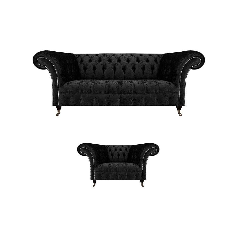 Black Complete Chesterfield Upholstered Seat Furniture Luxury Living Room