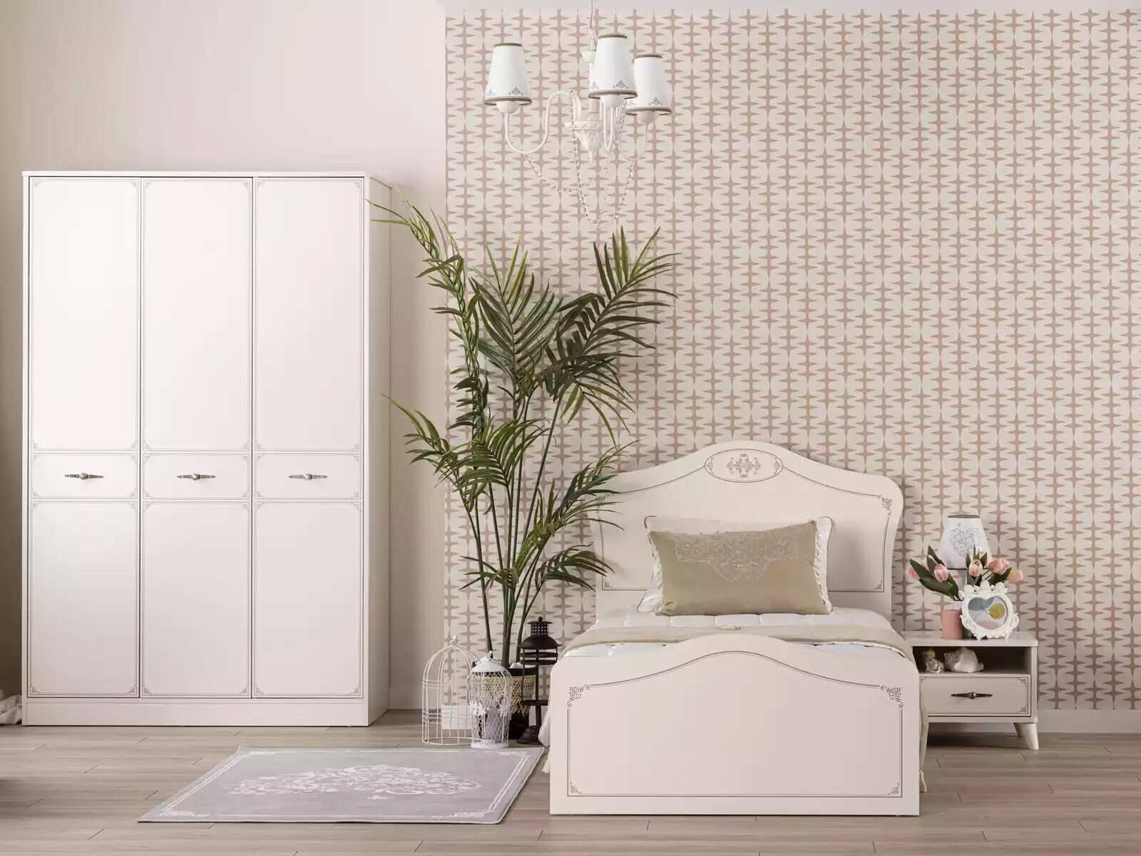 Complete youth bed functional bed extendable set 3pcs wood white