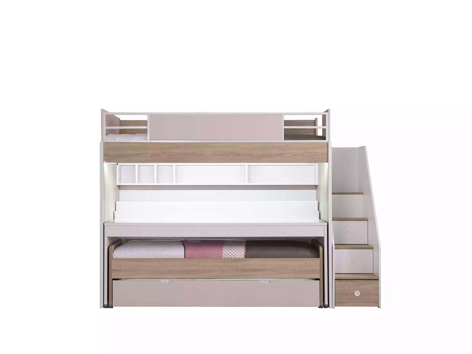 Bunk bed Bed with 3 sleeping places multifunctional bed wood pink luxury loft bed
