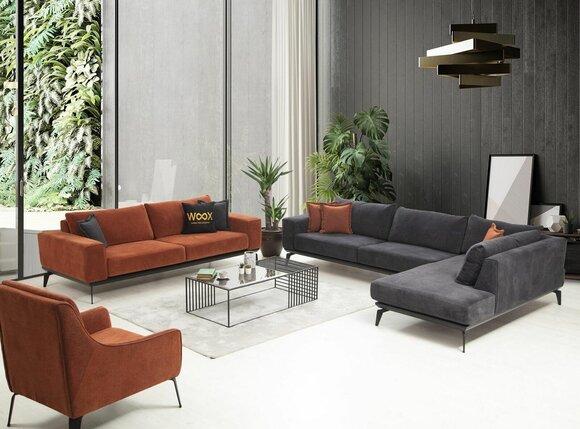 Gray-Orange Couch Set Luxurious Living Room Furniture 3-Seater Corner Sofa