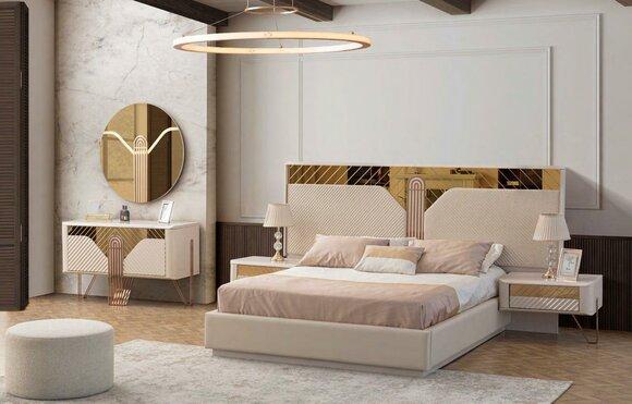 Elegant bedroom set, modern double bed, designer, 2x bedside tables