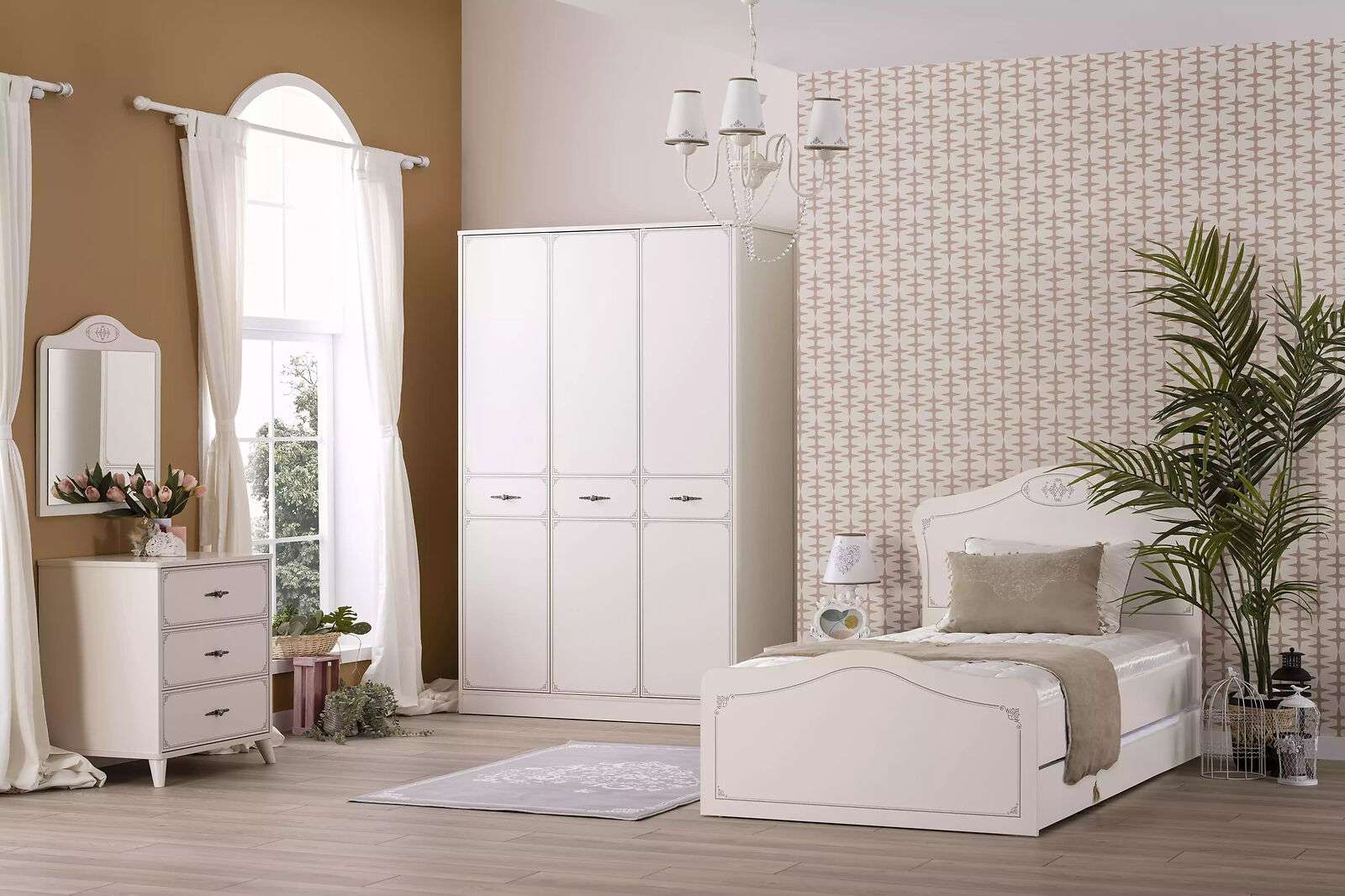 Set bed youth bed functional bed extendable set 5pcs wood white
