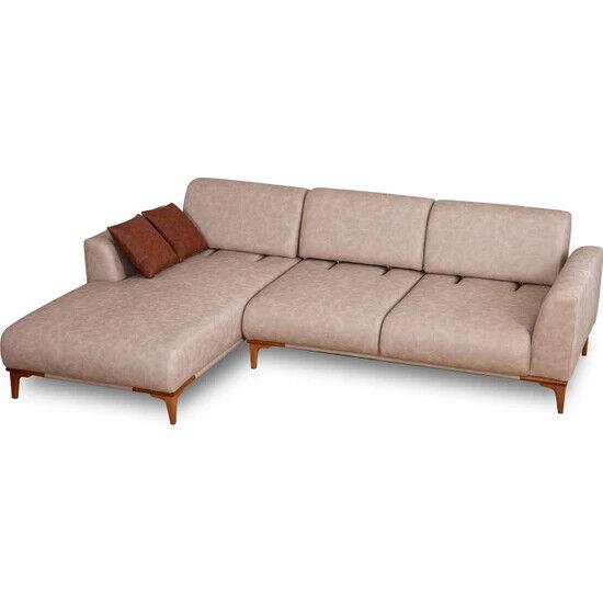 Beige L-Shape Corner Sofa Living Room Designer Couch Luxurious Seating Furniture New