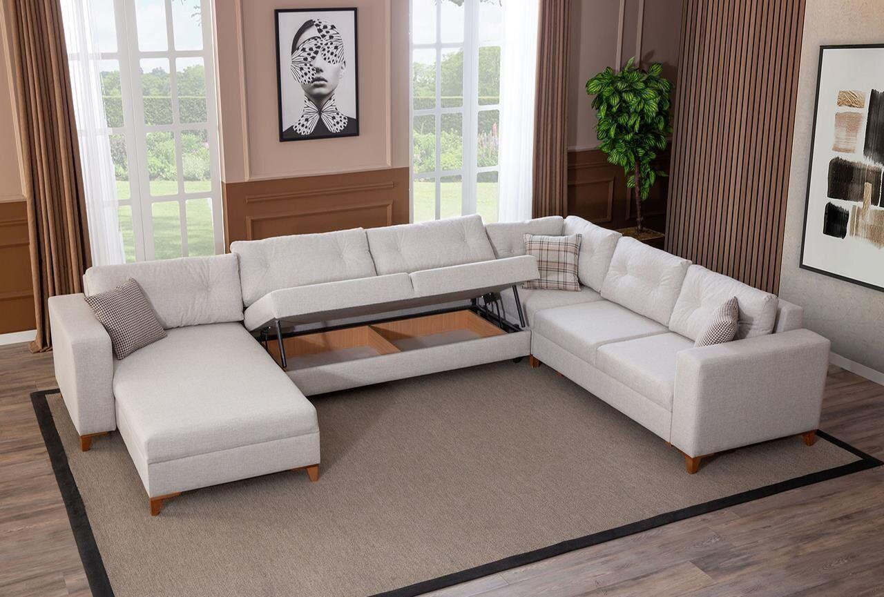 White U Shape Sofa Living Room Corner Couch Fabric Sofa Luxury Furniture New