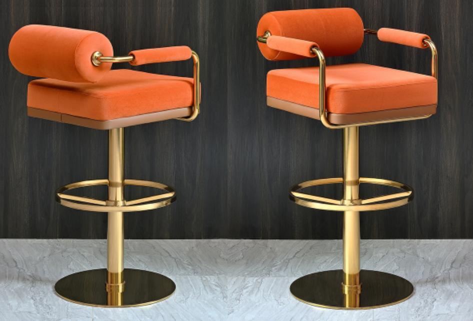Orange bar chair stainless steel seater elegant single-seater modern lounge furniture