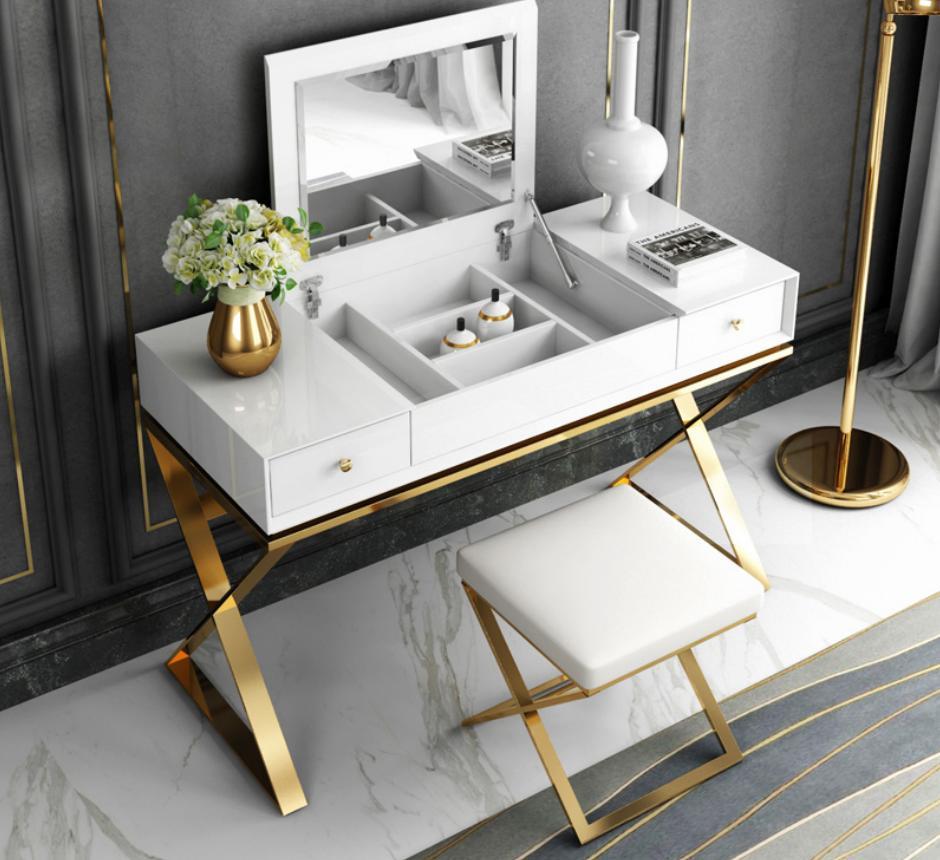 Modern White Bedroom Dressing Table With Drawers Wooden Furniture