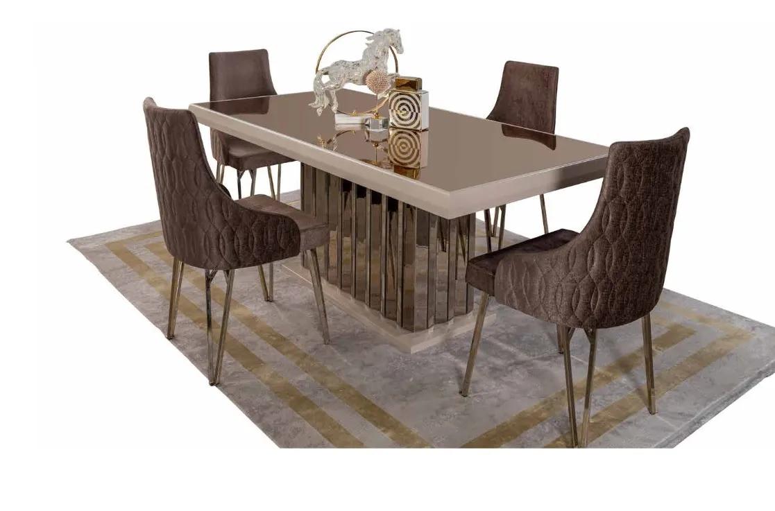 Luxury dining room set dining table 4x chairs chair textile dining set