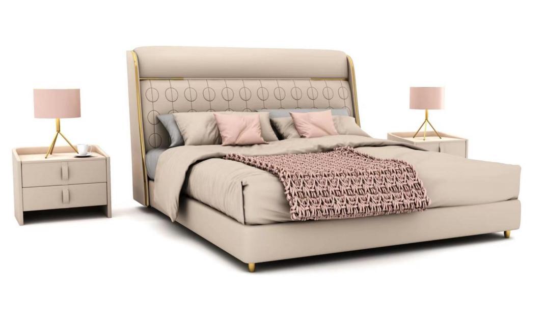 Luxurious Beige Bedroom Bed Stylish Bedroom Wooden Furniture