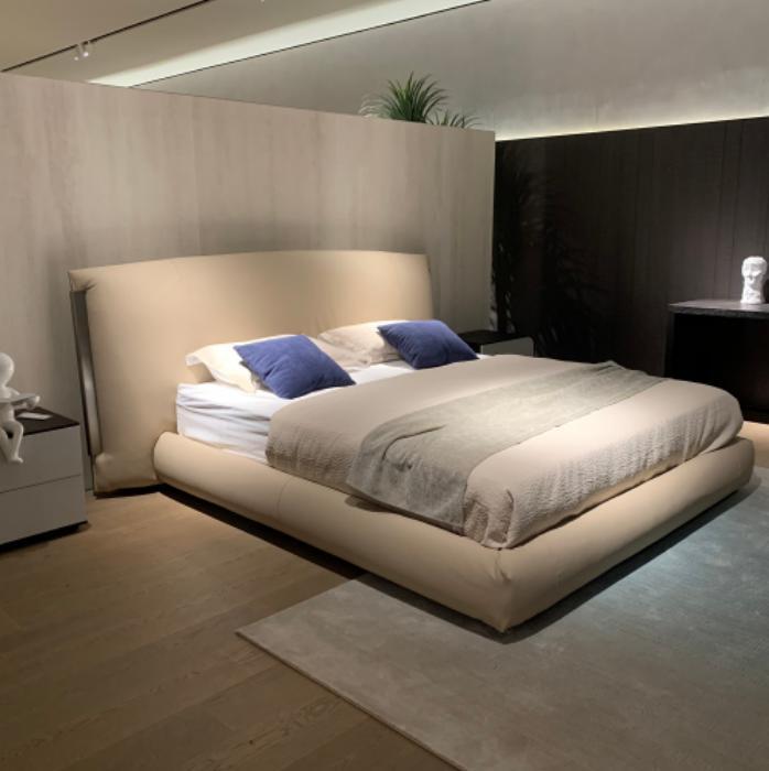 Beige Modern Double Bed Designer Bed Bedroom Furniture Wooden Frame