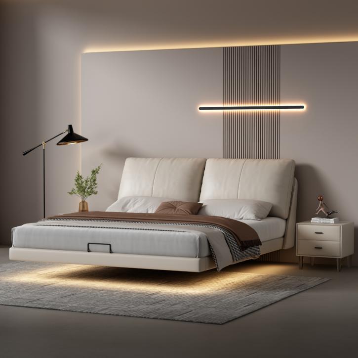 White bedroom wall bed designer leather double beds wooden frame