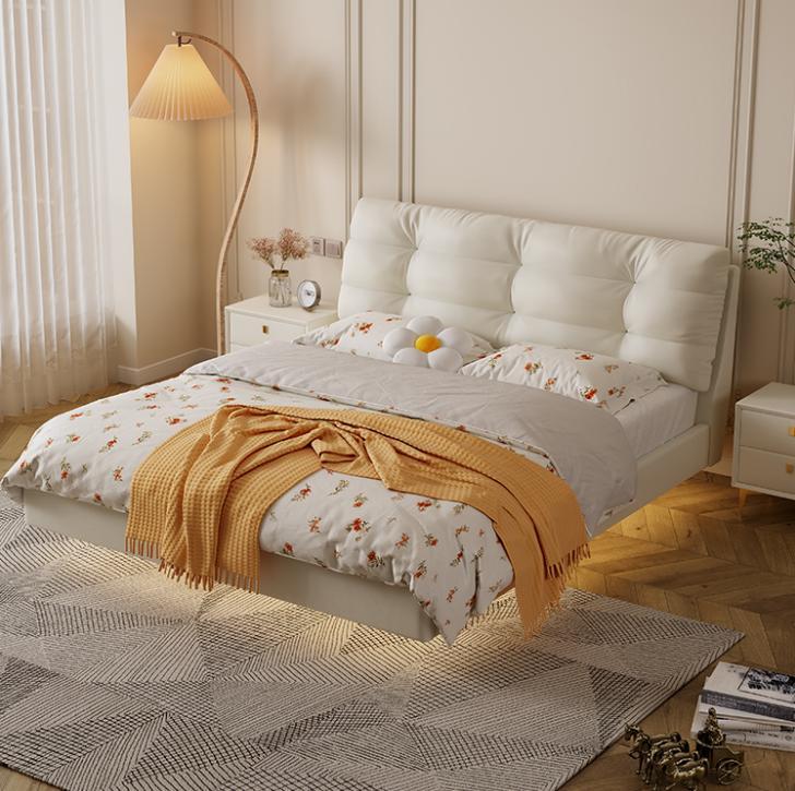 Bedroom wooden frame furniture white double bed leather beds textile beds