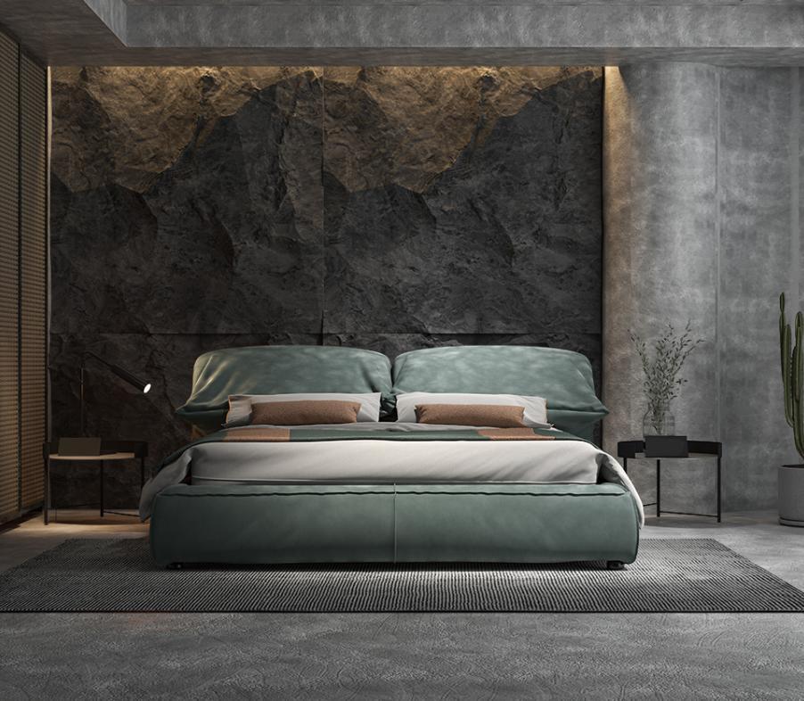Green bedroom bed designer double bed luxury material wooden frame