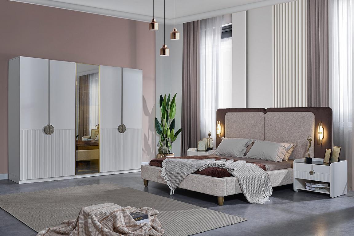 Stylish bedroom furniture designer bed 2x bedside tables wardrobe