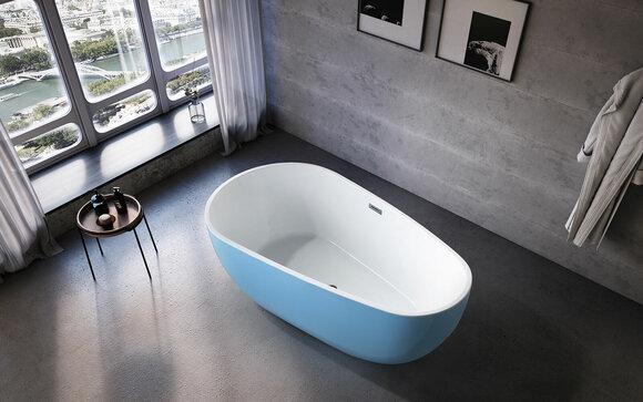 Free-standing bath tub Contemporary Blue Oval