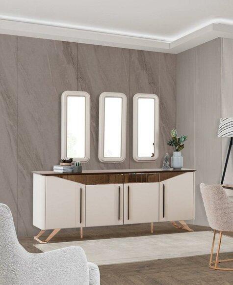 Light beige sideboard Designer 4-door sideboard Luxurious wooden cabinet