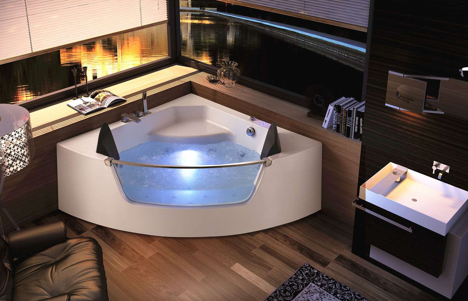 Whirlpool bath tub glass LED light fittings corner bath tub bath tub