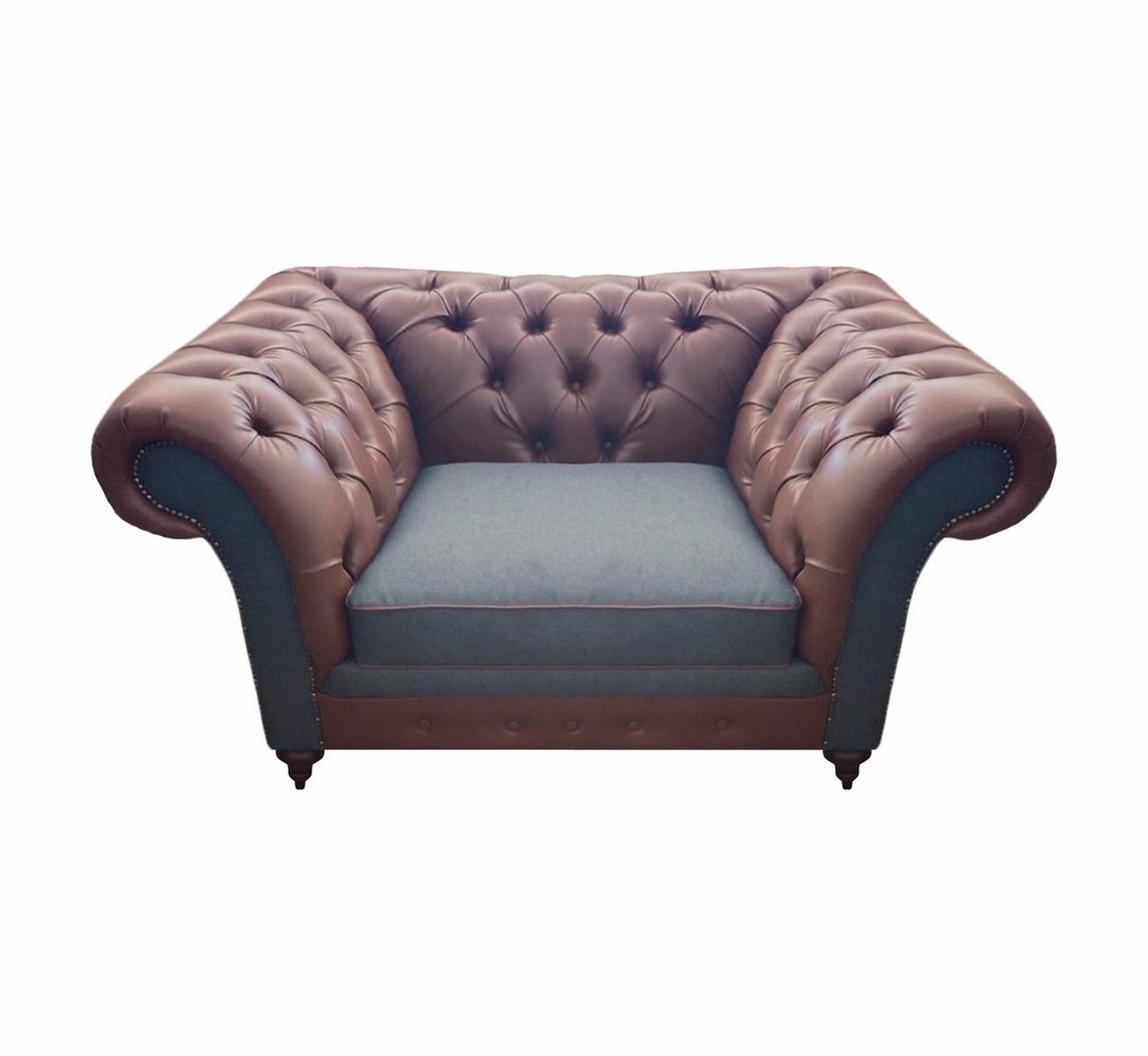Luxury seating armchair leather living room brown upholstered furniture Chesterfield