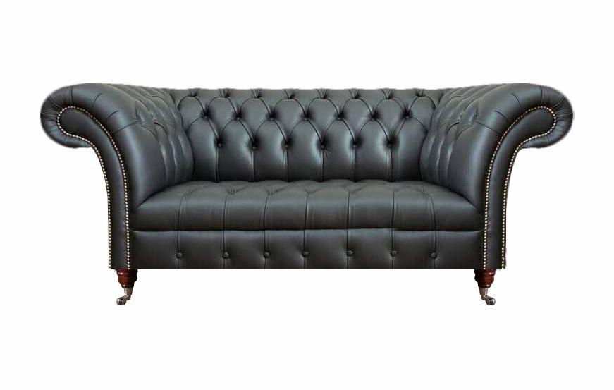 Leather Sofa Two Seater Couch Upholstered Furniture Upholstery Black Furniture Chesterfield