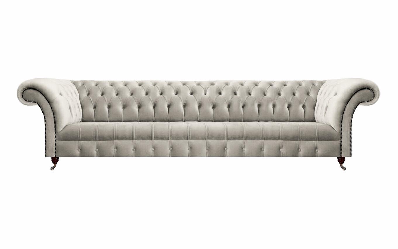White Chesterfield Sofa Four Seater Couch Luxury Textile Living Room Furniture