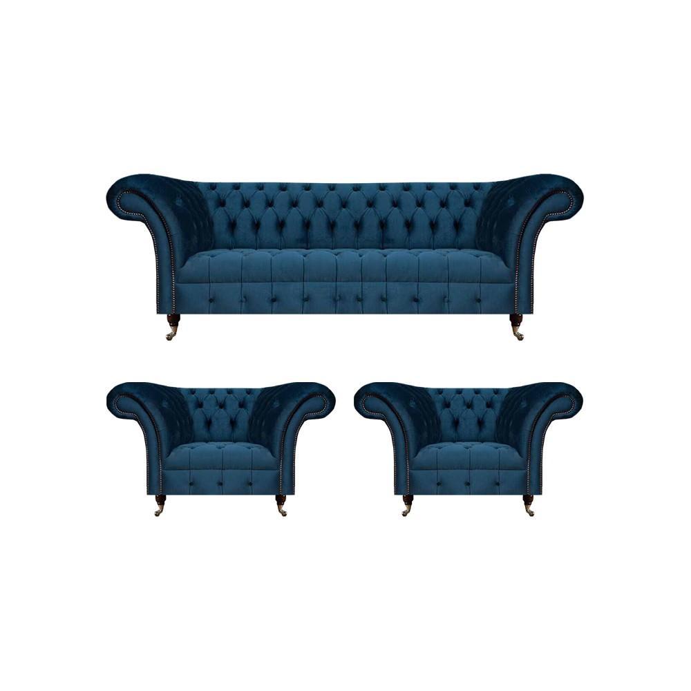 Luxury blue sofa set 3-piece sofa set armchair living room Chesterfield