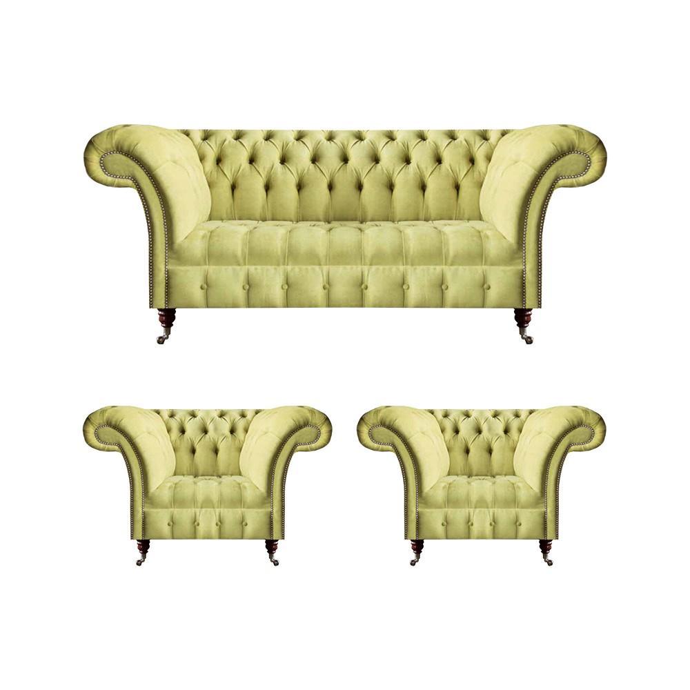 Upholstered furniture sofa set living room 3-piece Chesterfield textile upholstered sofas