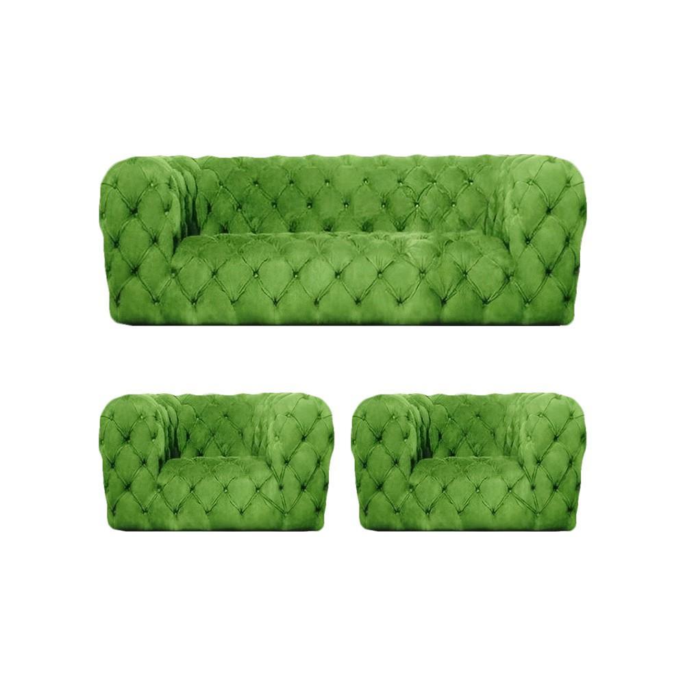 Living room green sofa set seating furniture 3-piece modern furniture Chesterfield