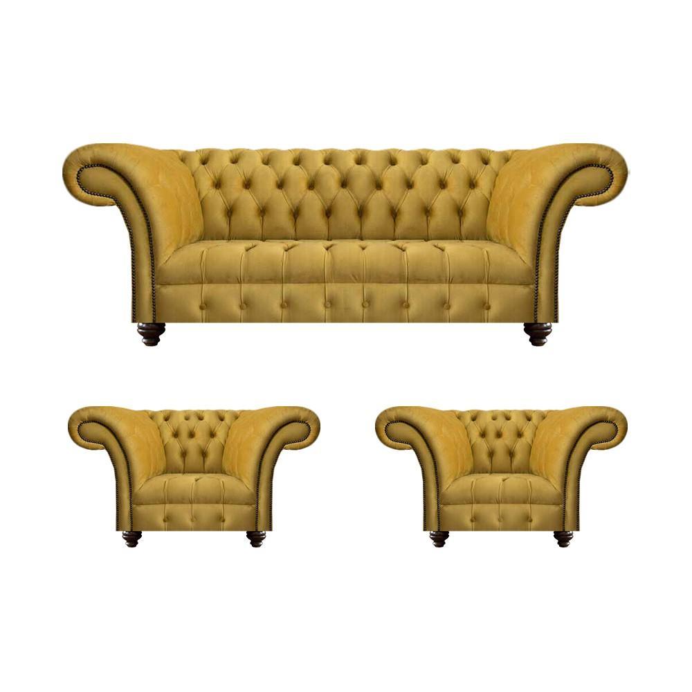 Living room sofa set sofa three-seater couch 2x armchairs upholstered furniture Chesterfield