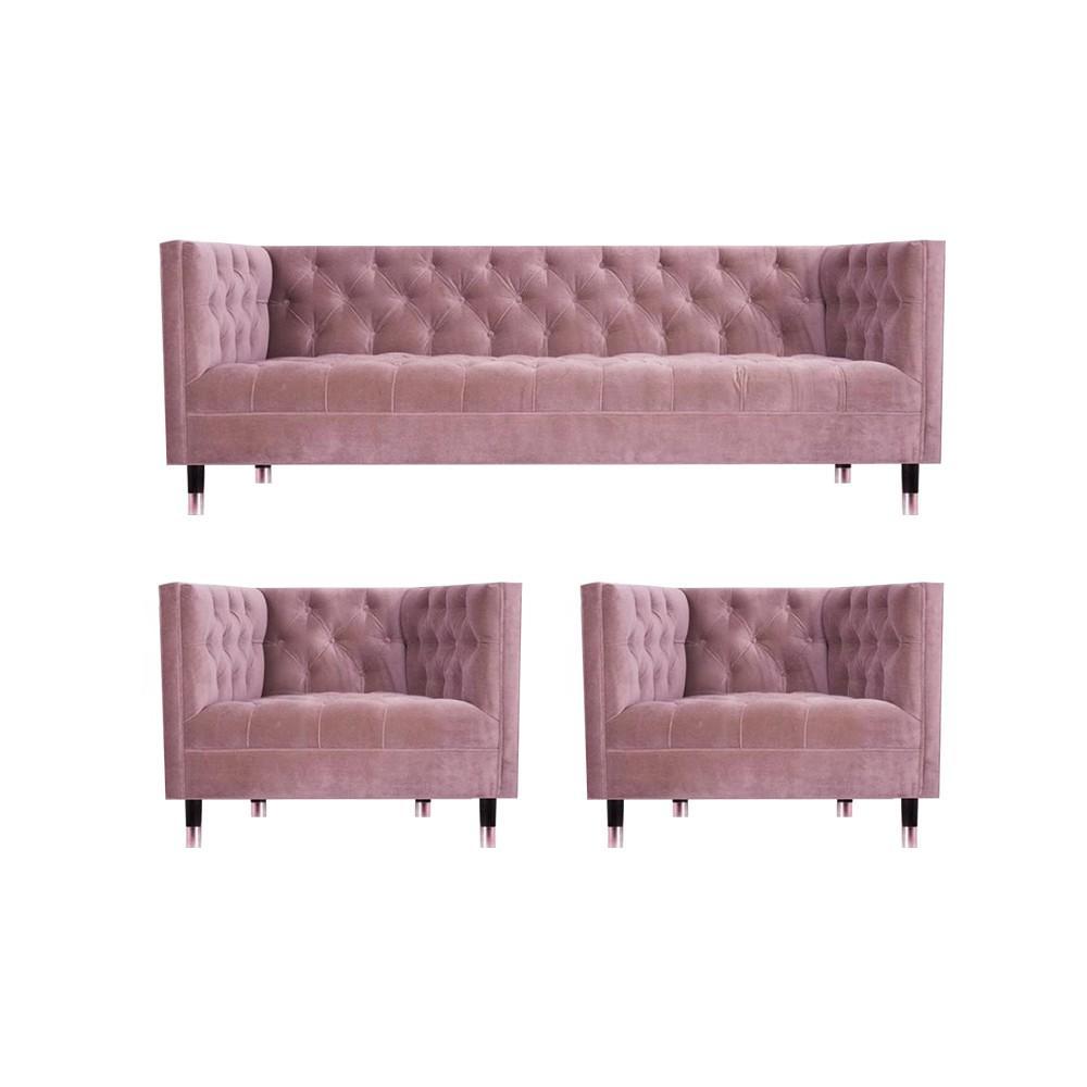 Sofa Couch Set 3-Piece Sofa Set Pink Design Furniture Living Room Chesterfield