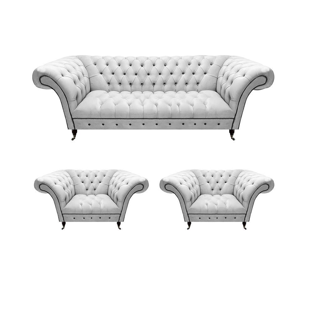 Design White Sofa Set 3-Piece Chesterfield Living Room Modern Armchair New