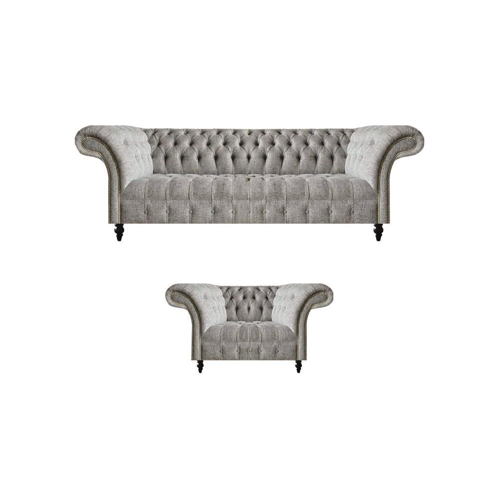 Seating Furniture Gray Sofa Complete Sofa Couch Three Seats Luxury Armchair Chesterfield