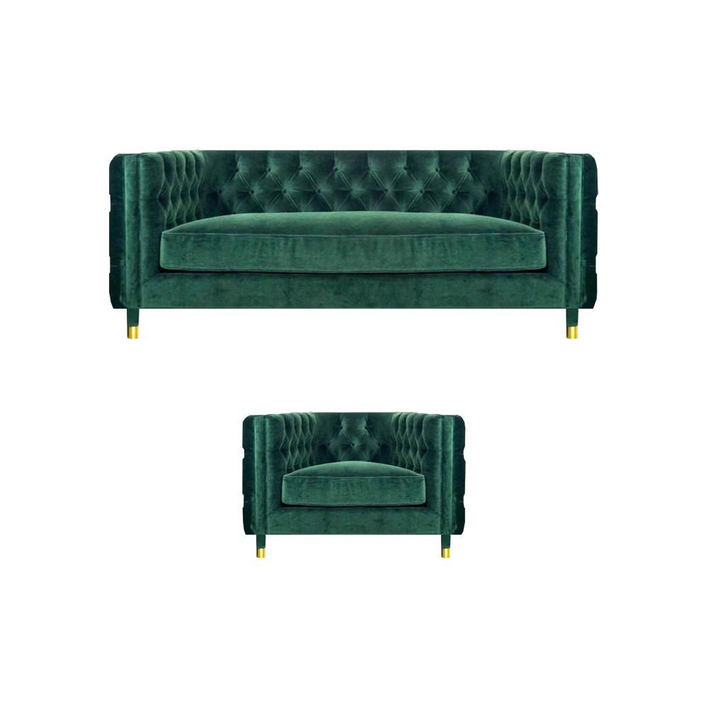 Modern green design sofa couch three seats fabric armchair sofa set Chesterfield