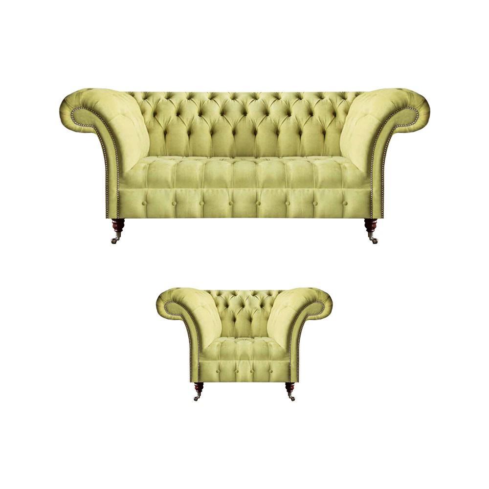 Sofa set Chesterfield textile sofa sofa couch seat upholstery set yellow