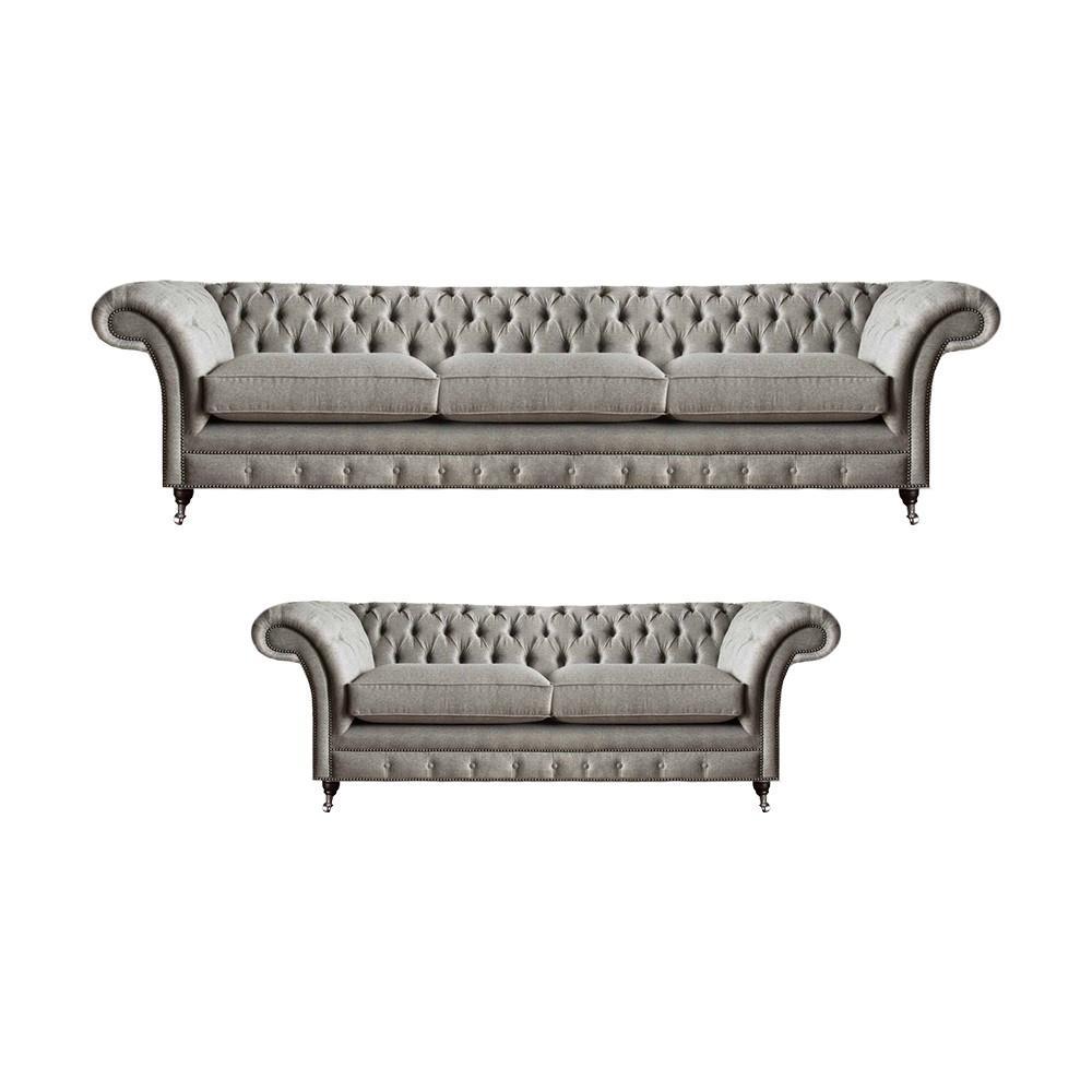 Luxury Textile Complete 2x Sofas Couches Living Room Complete Set Chesterfield