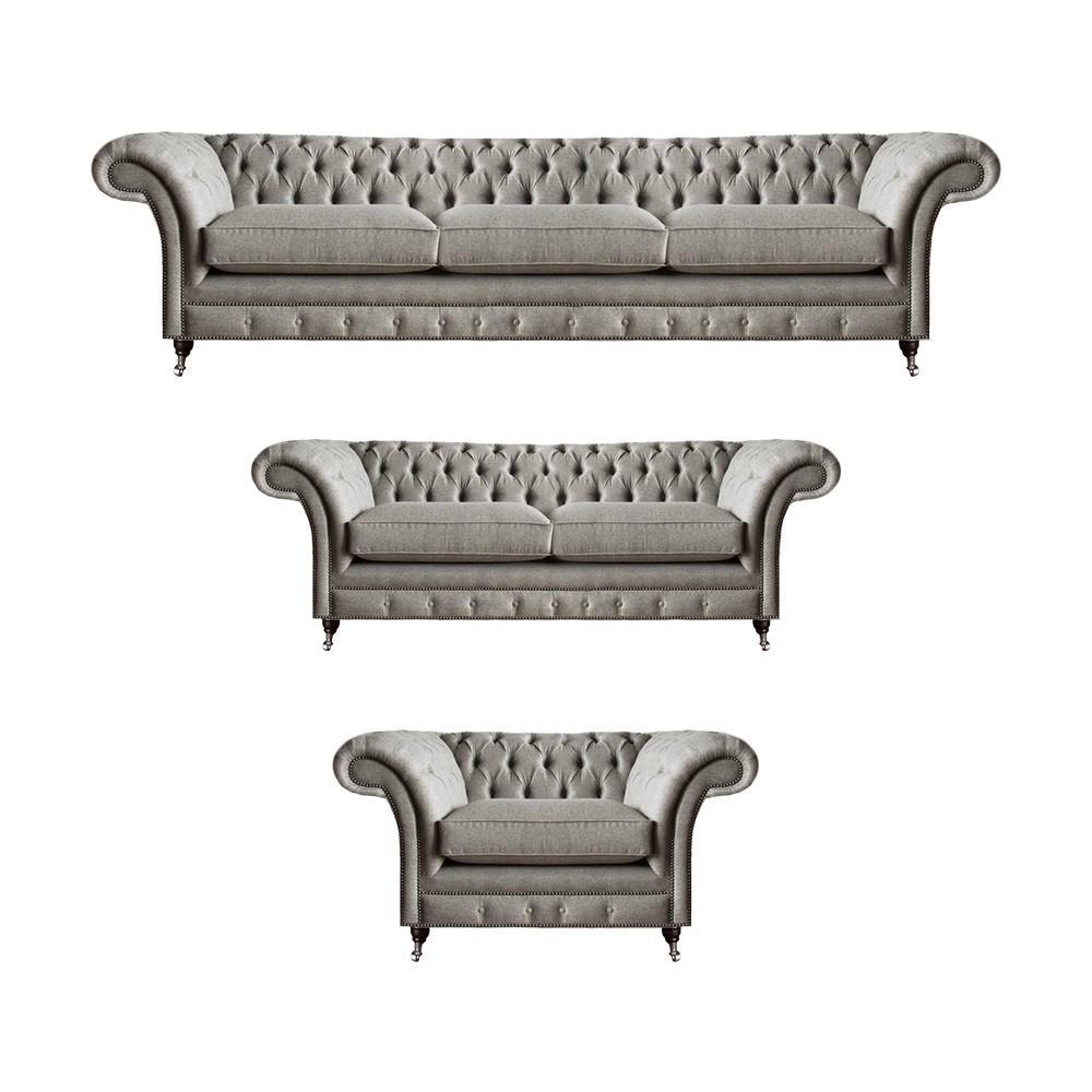 Furniture Seating Complete Set 3 Piece Sofas New Gray Armchair Living Room Chesterfield