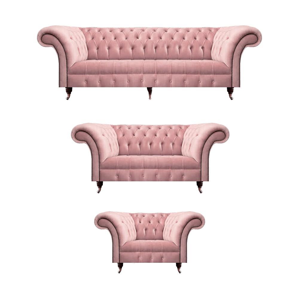 Chesterfield Sofa Set Upholstered Furniture 2x Sofas New Pink Armchair Living Room