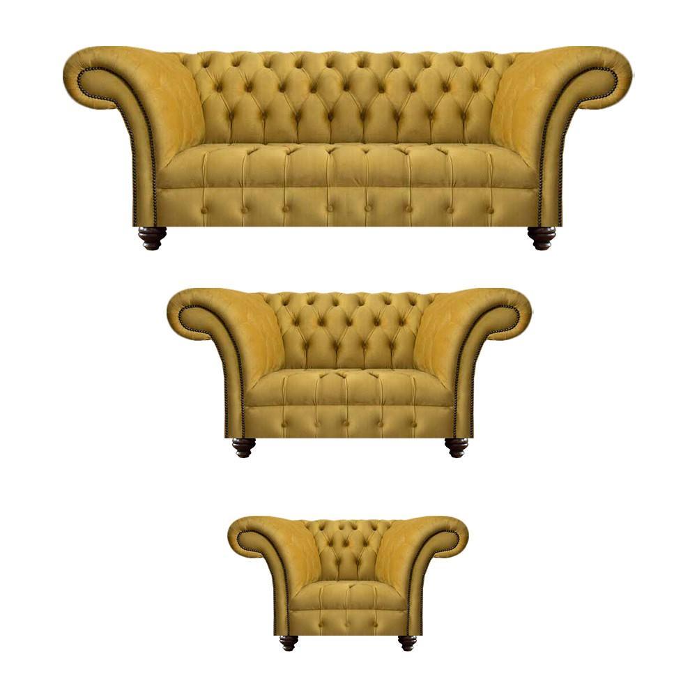 Luxury Yellow Sofa Set 3-Piece Living Room Textile Seat Furniture Sofas Set Chesterfield