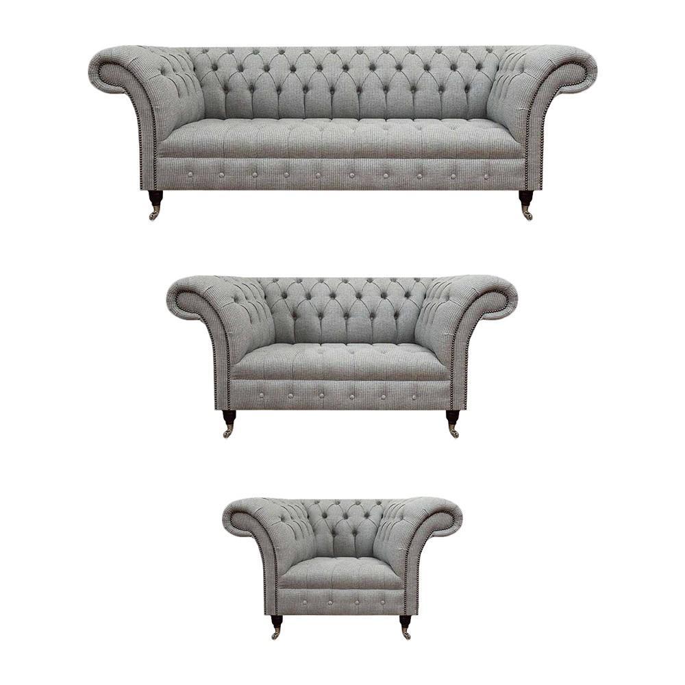 Luxury gray sofa set 3-piece Chesterfield sofas complete living room