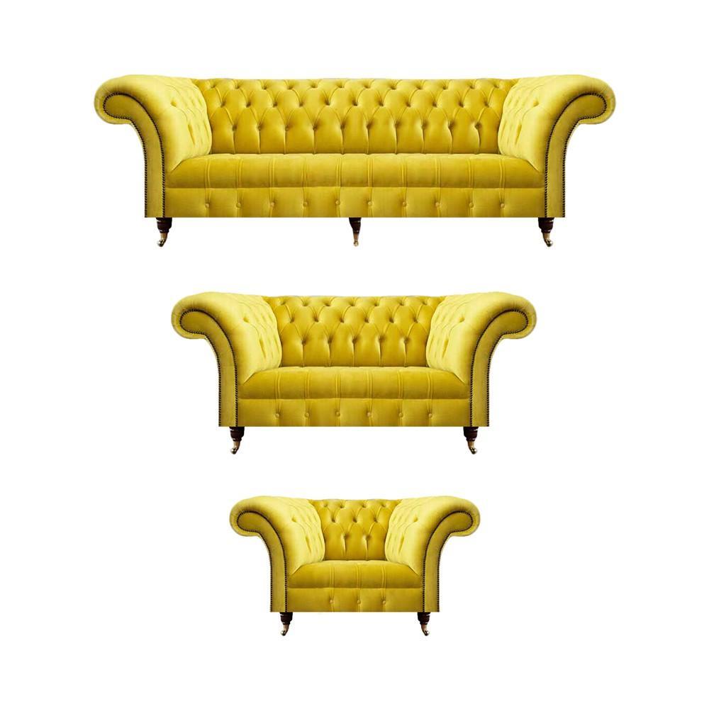 Chesterfield sofa set 3-piece upholstered sofas furniture textile living room new set