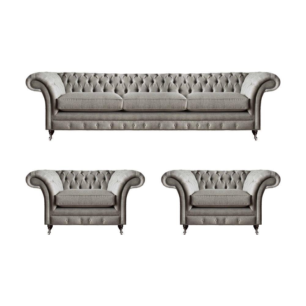 Gray Luxury Modern Sofa Set Complete 3 Piece Upholstered Sofas Chesterfield Living Room