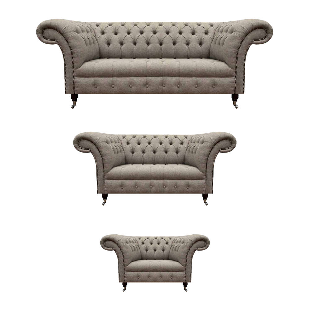 Grey two-seater sofa set 3-piece three-seater sofa designer armchair Chesterfield